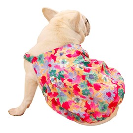 Moorfowl French Bulldog Slip Dress for Dogs Girl Colorful Floral Pattern Pug Corgi Princess Sundress for Birthday Holiday Fashion Outfits (S(Chest 18.89"))