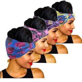 Qianmome Womens African Print Wide Cotton Stretch Headband Headwrap Turban Headwear Turban Headscarf