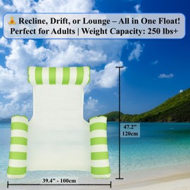 2-Pack Inflatable Water Hammock Floaties for Adults – Pool Float Lounger with Mesh Seat – Floating Pool Hammock for Adults Swimming Pool Party, Summer Water Fun - Pump Included