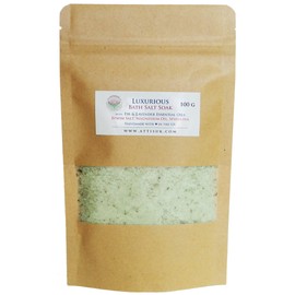 ATTIS Luxurious Bath Salt Soak with Fir & Lavender Essential Oils, Magnesium Oil, Epsom Salt, Spirulina | Vegan | Hand made | Relaxing | Refreshing | Calming (100g)