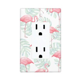 Mdulftar Pink Flamingo Decorator Light Switch or Receptacle Outlet Wall Plate Birds Tropical Green Palm Leaf Single Rocker Wallplate Size 1-Gang 4.50" x 2.76"