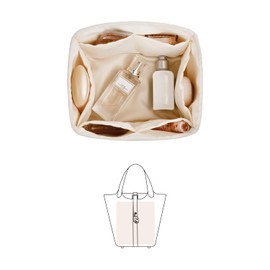 KINGS IN BAG Picotin 18 Bag Insert, Purse Organizer Insert Compatible with Hermes Picotin Bag, Lightweight and Soft Touch Bag-in-bag with Silky Satin (Craie, Picotin18)