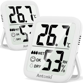 Antonki Hygrometer Indoor Thermometer, Room Thermometer for Home, Humidity Meter, Digital Temperature and Humidity Monitors, Humidity Gauge for Baby Room, Terrarium, Incubator, Greenhouse - 2 Pack
