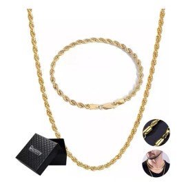 Dazisiny 2pzs Pulsera Y Collar Torsal Acero Inoxidable Hombre Oro.Cadena de hombre.Regalos de San Valentín.regalos Para Novio,hombres,mujers,novia,parejas,papá,mamá.