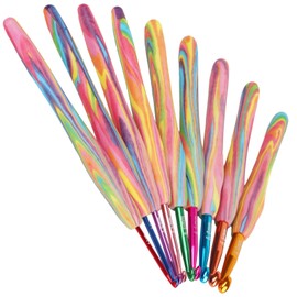 Coopay Crochet Hooks Set, Rainbow Crochet Hook Set with Soft Grip Handle, 9pcs Crochet Kits for Beginners Adults, Ergonomic Crochet Hook for Beginners, Aluminum Crochet Needles for Knitting Lovers