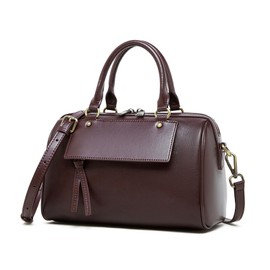 MFFOR Women's Boston Bag, Shoulder Bag, Genuine Leather, 2-Way Handbag, Crossbody Bag, Soft, Stylish, Large Capacity, Simple, Casual, Popular, Commuting to Work, red (burgundy)