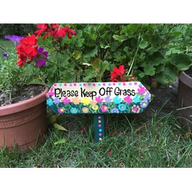 Please Keep Off Grass sign, yard stake, lawn ornament