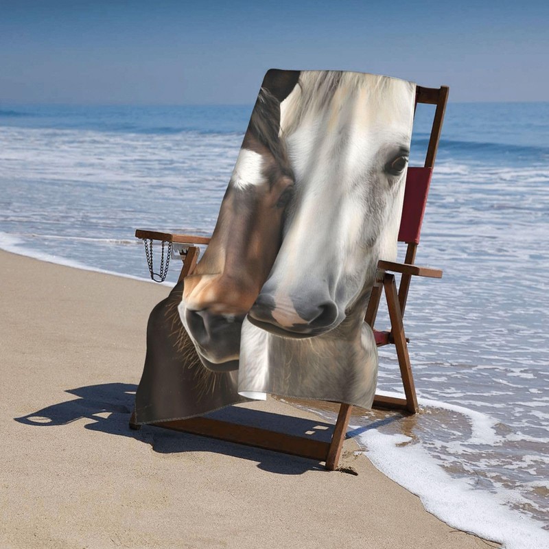 VANZEV Horse Lovers Beach Towel 31inx51in, Brown and White Horse
