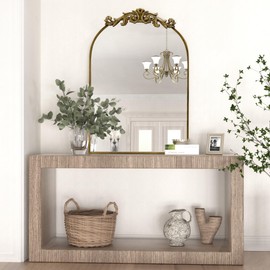 PAIHOME Arched Mirror, 24x36 Inch Antique Mirror Vanity Gold Wall Decor Mirror Metal Frame Wall Mounted Mirror for Home Entryway Leaning