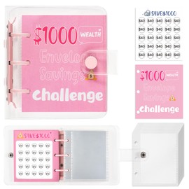 Drawelry Mini Money Saving Binder, 25 Cash Envelopes Money Saving Challenge Binder $500 $1000, Portable Savings Book Envelopes Stickers for Budgeting Planner Christmas Birthday Gift (Pink, $1000)