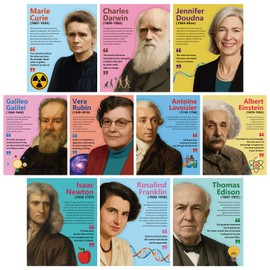 Arosche Classroom Posters 10pc Science Classroom Decor Famous Scientists Motivational Posters Inspirational Positive Quotes Poster for Home, School, Bulletin Board, Wall, Hallway, Library, Study Room