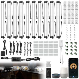 Under Cabinet Lights Kit, LED Smart Dimmable Strip Lighting Fixtures, 24V Plug in Linkable Bar LED Counter Lights for Pantry, Kitchen, Shelf, Bookcases, Showcase (10 PCS, Cold White)