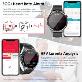 Marsyu Smartwatch ECG+HRV/Uric Acid/BMI Men Women Round 1.43" AMOLED Health Watch with Phone Function, 24H Heart Rate SPO2 Blood Pressure Body Temperature Sleep Monitor Fitness Watch for Android/iOS