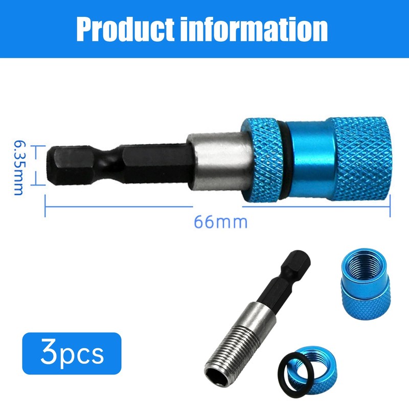 3pcs Adjustable Screw Depth Magnetic Screwdriver Bit Holder 1/4" Hex