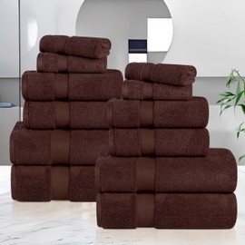 Superior Zero Twist Cotton 12 Piece Assorted Towel Set, Includes 4 Bath, 4 Hand, 4 Washcloth/Face Towels, Quick Dry, Home Essentials, Shower, Spa, Luxury Plush Soft Absorbent Towels, Espresso