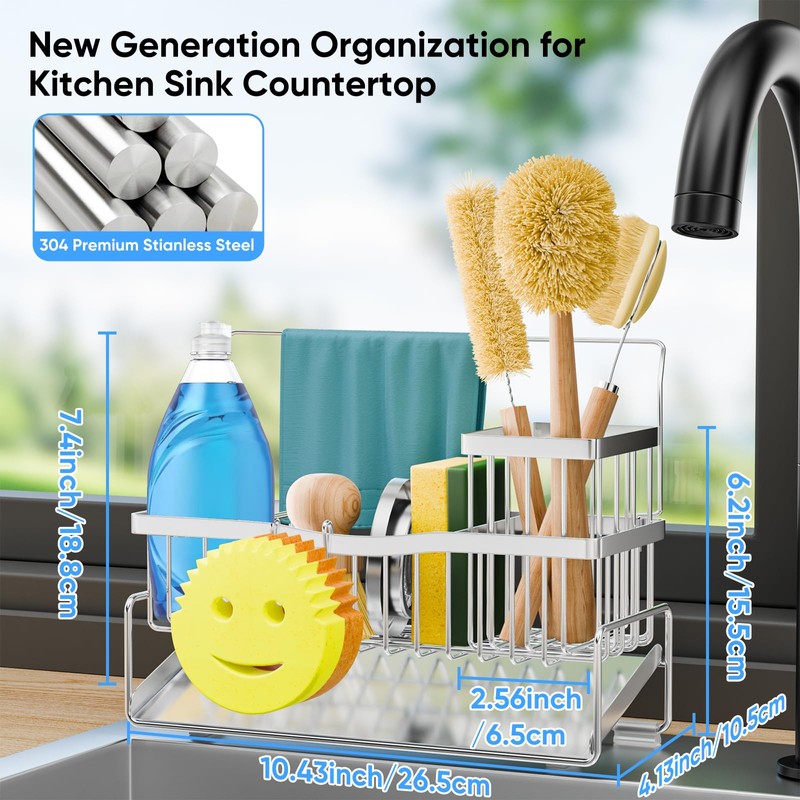 Sponge Holder for Kitchen Sink 304 Stainless Steel Self-Draining Sink
