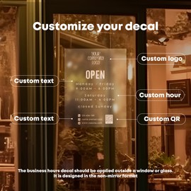 EGD 2025 Enhanced Peel & Stick Tech for Custom Business Hours Sign for Glass Door | Business Hours Sign | Hours of Operation Signs for Business with Logo and QR Code | Open Closed Signs for Business (BH-I)