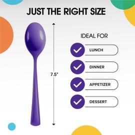 Heavy Duty Purple Plastic Disposable Cutlery - 100 Pcs, Flatware Set with Spoons, Silverware, Ideal for Parties & Events