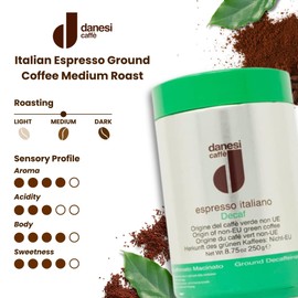 Danesi Caffe Italian Ground Coffee - Fine Medium Roast Espresso Coffee Grounds for Moka Pot, French Press, and Drip Brew - Decaf (8.75 oz, 1 Pack)