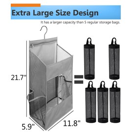 ALYER Hanging Plastic Grocery Bag Holder and Dispenser,Mesh Over the Cabinet Door Organizer with Easy-Access Openings for Kitchen Towel,Bras,Laundry,Installation Free(Gray, 21.7"H * 11.8"W * 5.9"D)