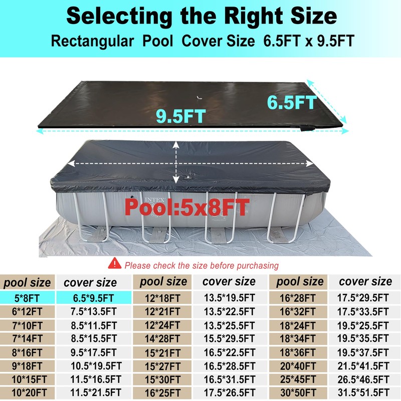 SIHAIAN 5x8Ft Rectangular Pool Cover with Side Storage for Oval