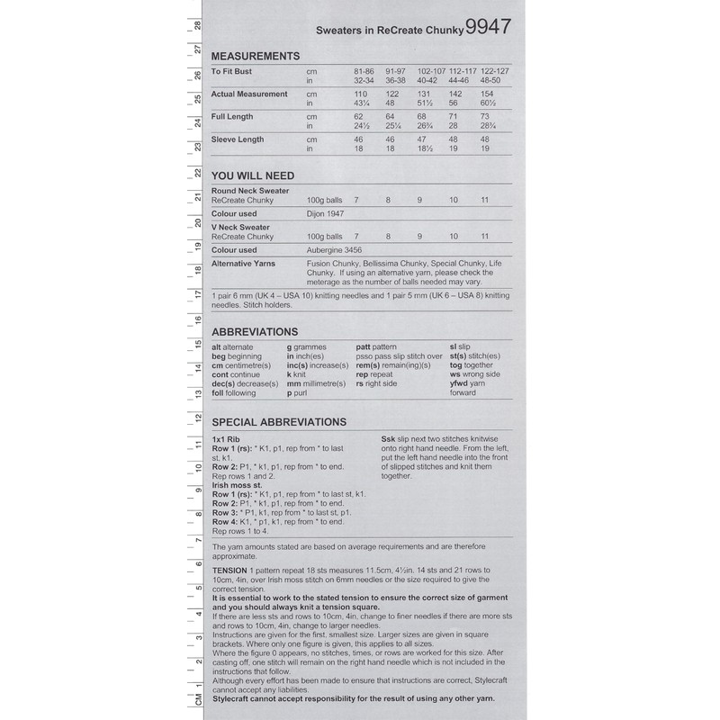 Stylecraft 9947 Adult Chunky Sweater Knitting Pattern Multicolor