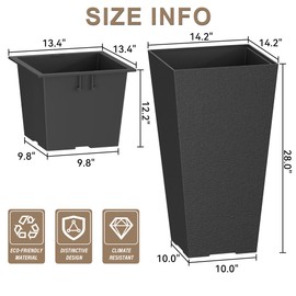 Kante 28 Inch Tall Planter Set of 2, Large Taper Planter for Outdoor Indoor Garden Patio Front Door (Black)