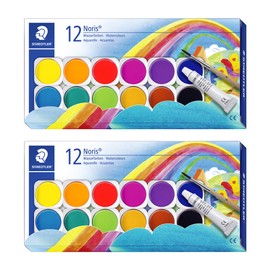 Staedtler Noris Club Watercolours Paint Set - 12 Colours, 1 Tube of Opaque White, 1 Brush - 888 NC12, multicoloured