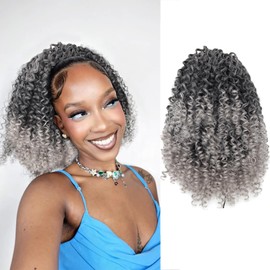1.Kinky Curly Drawstring Ponytail Grey Afro Curl Synthetic Hair Extension Clip In Ponytail for Women Thick Natural Looking No Shedding Hairpiece 12 Inch