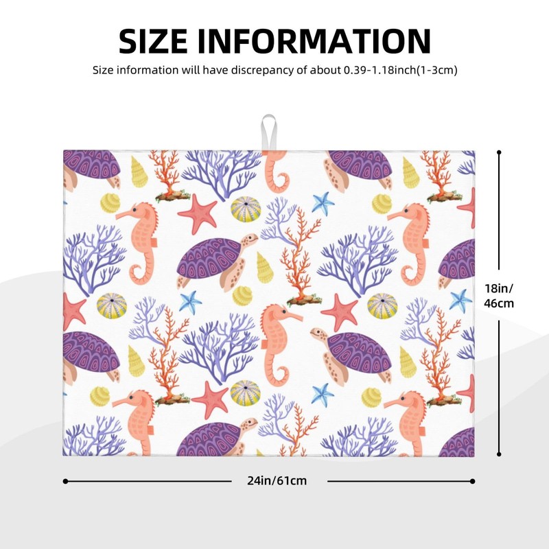 Purple Beach Sea Turtle Dish Drying Mat 18x24 For Kitchen
