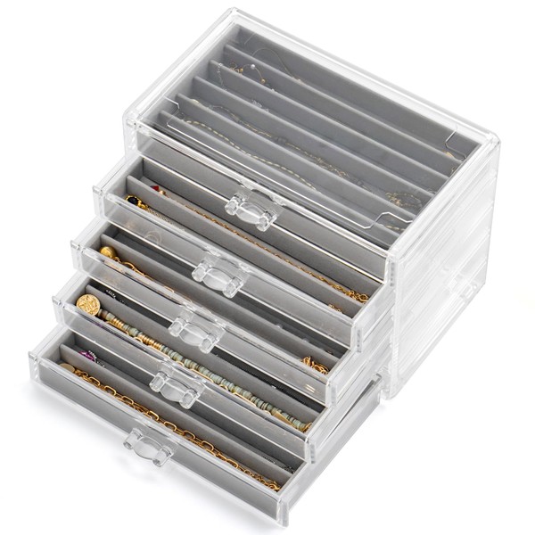 Necklace Organizer Box with 5 Drawers 30 Compartments, Dustproof Velvet