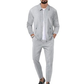Veriliss Men's 2-Piece Waffle Soft Hoodies Sweatsuit Sets Male Tracksuit Sets with Full Zip Trendy Jacket Suit Business Outfits, Grey3