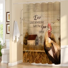 LUKUY Rooster Shower Curtain Farmhouse Animal Cock Bathroom Decor Rural Cottage Pastoral Style Vintage Rustic Motivational Quotes Cloth Fabric Bathroom Curtain Set with Hooks 72x72inch