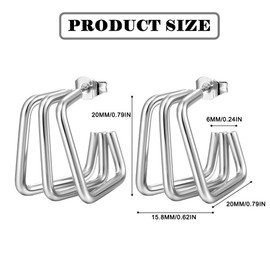 FDEETY Earrings Fashion Geometric Earrings Triple Square Earrings with Cut-Out Earrings Exaggerated Fashion Jewellery for Women, Metallic