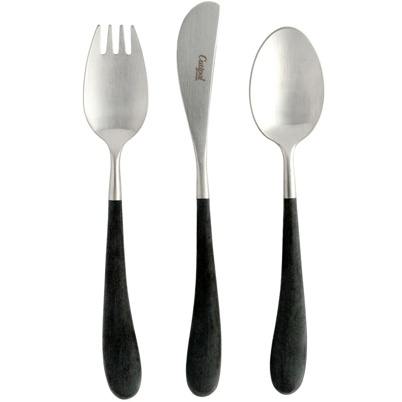 Cutipol Alice Set, Black/Matte Silver, Children's Cutlery Set, Ribbon Wrapping,