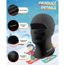 ROCKBROS Ski Mask for Kids Balaclava Windproof Winter Mask for Cold Weather Neck Gaiter for Skiing Snowboarding Cycling Outdoor Football Black
