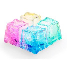 Set of 4 LED ICE CUBES Bright Flashing Ice Cubes Assorted Colours (Red, Blue, Green, Yellow)