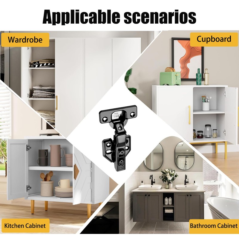 Cokritsm Black Hinge Cabinet Door with Hinge Screws, Screw-On Hinge