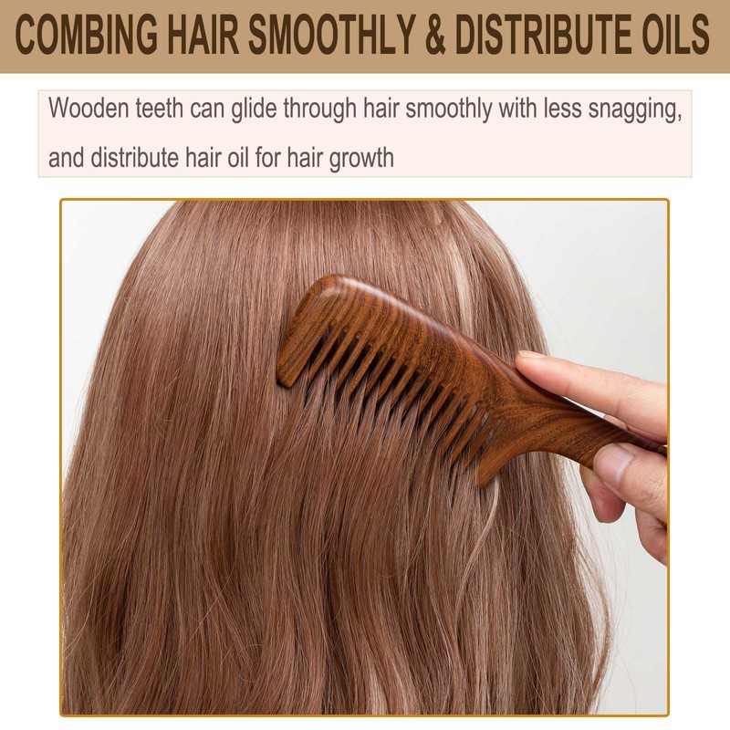Wooden Comb, Wide Tooth Comb for Scalp Massage & Distribute