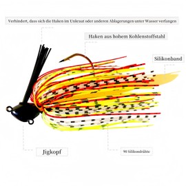 DAYUYUE 6pcs Weedless Rocked Jig Heads Squid Rubber Jig Bait Kit 10g 11g 13g 16g Includes Plastic Fishing Tackle Box Fishing for Freshwater Saltwater (Style B: 10g 13g 16g)