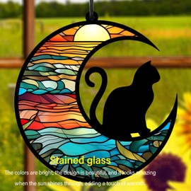 TOPINCN Stained Glass Cat Memorial Suncatcher, UV Printed Acrylic Hanging Ornament for Losing a Cat with Vivid Reflections, Colourful Ornament (TYU404)