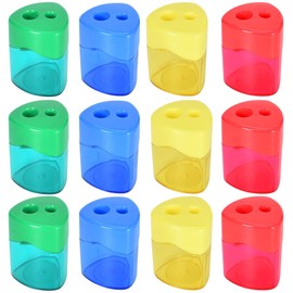 Dokpav 12 Pack Pencil Sharpener, 2 Hole Pencil Sharpeners Triangular Shaped Manual Sharpeners with Lid, Hand Held Pencil Sharpener, Pencil Sharpener Self-Locking Waste Bin for Kids School and Work