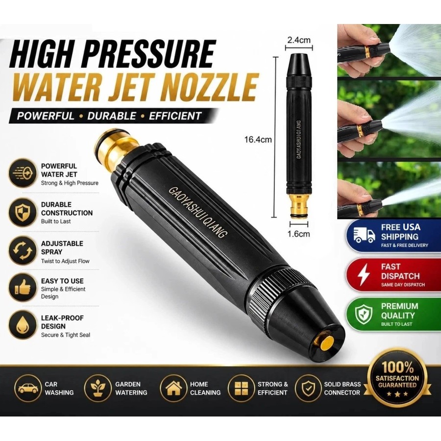 Metal High-Pressure Water Spray Gun Nozzle for Garden Hose