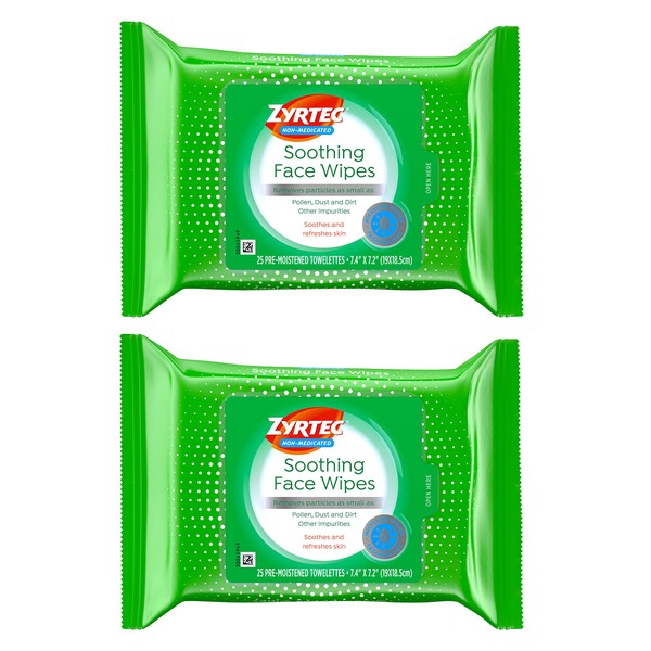 ZYRTEC SOOTHING FACE WIPES 2-25CT ECMSPK