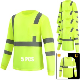 WPLM Hi Vis Reflective Shirts Reflective Lightweight Safety Work Long Sleeve Shirts for Men Fast Dry XL Yellow 5pcs New