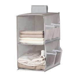 XiXiRan Hanging Wardrobe Organiser, Wardrobe Organiser, 2 Compartments, Wardrobe Organiser, Hanging, with 6 Mesh Side Pockets, Foldable Space Saving Organiser System for Rooms, Grey