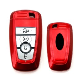 iJDMTOY Glossy Metallic Red Exact Fit Key Fob Shell Cover Compatible with 2017-up Ford Edge Fusion and 2018-up Ford Mustang F-150 F-250 Explorer Expedition Keyless