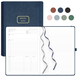 EMSHOI Meeting Notebook for Work with Action Items - 240 Pages A4 Large Project Planner Agenda Organizer Work Notebook for Women Men Office Business Notes, PU Leather Hardcover, 8.5" x 11", Blue