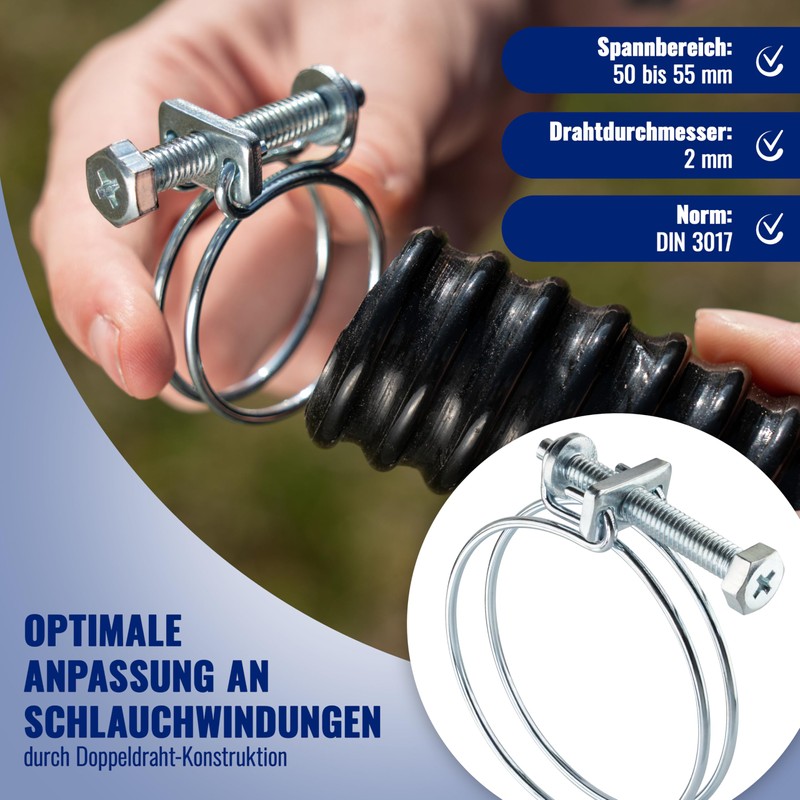 Poppstar Pack of 5 Double Wire Hose Clamps W1 Galvanised