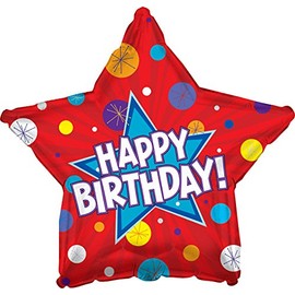 Creative Converting CTI Mylar Balloons, HBD Dynamic Star, 17", Red pack of 5